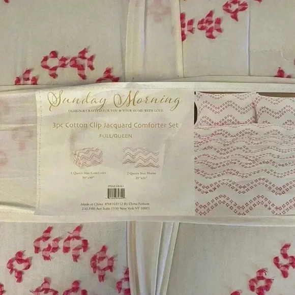 Sunday Morning Jacquard High Quality Pink/White Full/Queen Comforter Sham Set - Picture 4 of 5